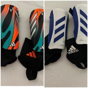 Youth Adidas Bundle of (2) Shin Guards Messi Soccer Blue/White, Orange/Turquoise
